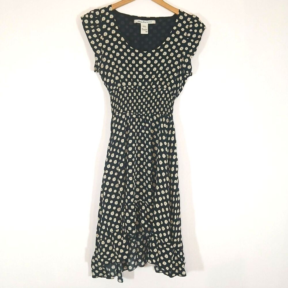 American Rag Daisy Print Smocked High Low Ruffle Midi Dress Medium Whimsigoth